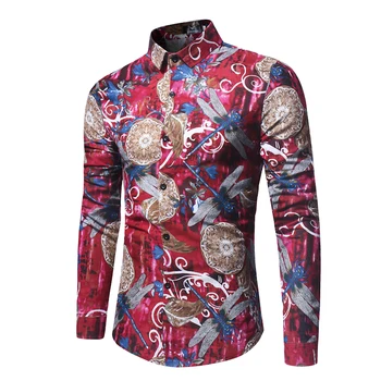 

Animal Dragonfly Print Floral Business Shirt Men 2018 Brand New Long Sleeve Dress Shirts Men Casual Work Party Prom Shirt Camisa