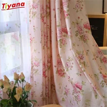 Blue Floral Curtain For Living Room Luxury Semi Blind Drape Window Panel Fabric Curtain For Bedroom Shading Pink Sheer HM386*30