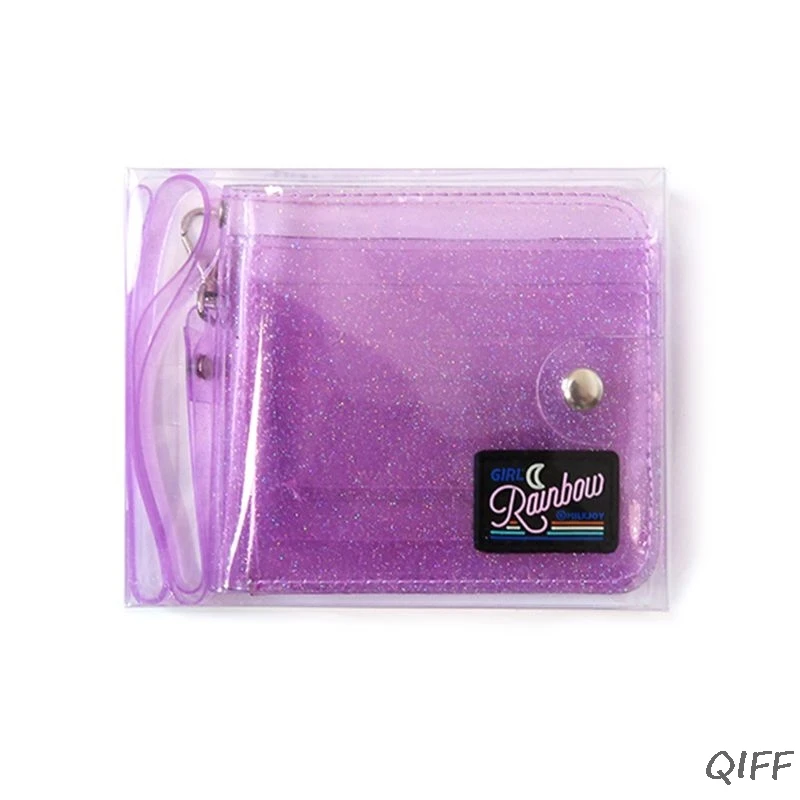 Transparent ID Card Holder PVC Folding Short Wallet Fashion Women Girl Glitter Business Cards Case Purse with Lanyard Sum - Цвет: PL