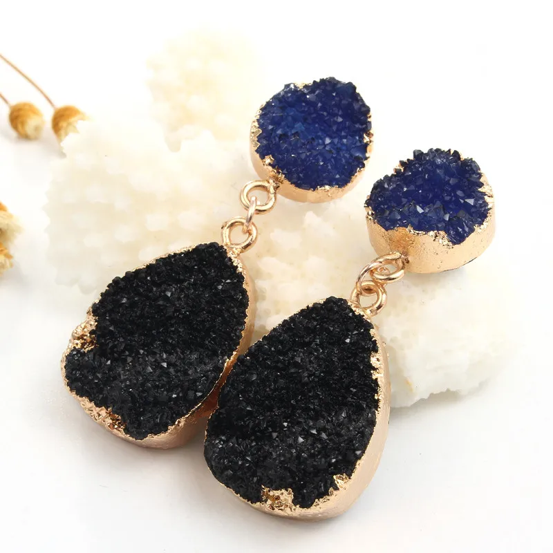 1 пара, модные европейские серьги-гвоздики Druzy Drusy из смолы для женщин, золотые серьги-гвоздики ручной работы, ювелирные изделия E1243