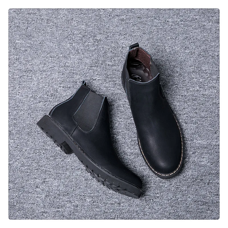 Большие размеры 38-45; ботинки «Челси»; Мужская зимняя обувь; черные кожаные ботинки; мужские теплые плюшевые зимние ботинки на меху для мужчин