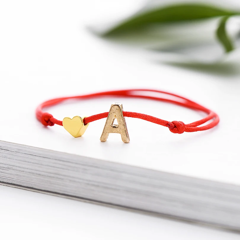 IYOE Gold Silver Color Tiny Heart Initials Name Letter Bracelet For Women Men Kids Hand Braided Red Rope Bracelets Couple Gifts