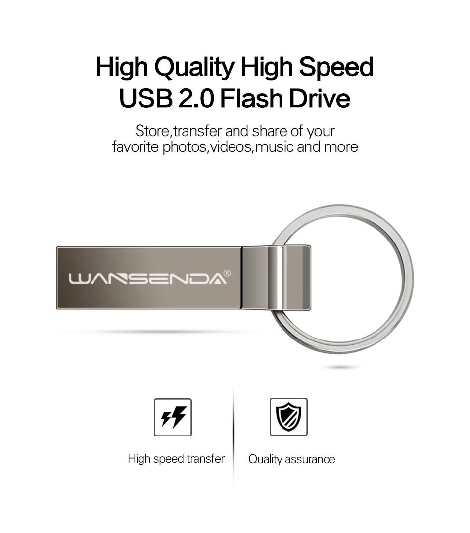 Wansenda, Металлический Стальной USB флеш-накопитель, 4 ГБ, 8 ГБ, 16 ГБ, 32 ГБ, 64 ГБ, 128 ГБ, портативный флеш-накопитель с цепочкой для ключей, высококачественный флеш-накопитель