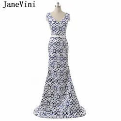 JaneVini Vestidos 2018 Очаровательная блестками Мать невесты платья Русалка с v-образным вырезом спинки развертки поезд вечерние платья