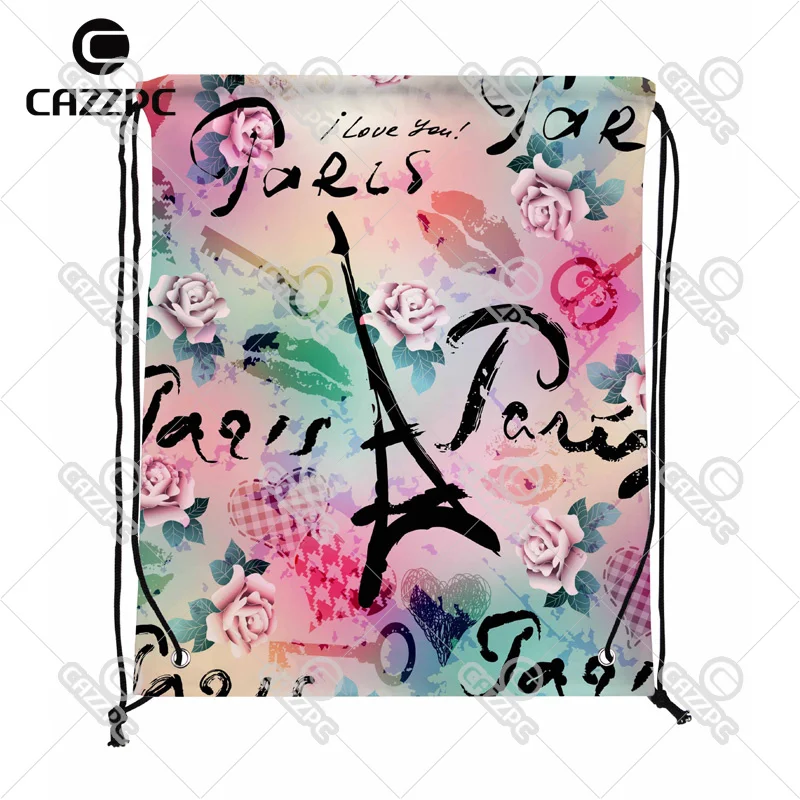 

Retro Original Romantic Paris Print Custom individual Nylon fabric Drawstring Backpack Gift Bag Pack of 4