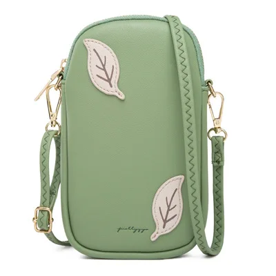 

New Female Vintage Messenger Bags Leather Leaves Sequined Phone Wallet Coin Money Shoulder Bag Daily Use Hasp Card Money Purse
