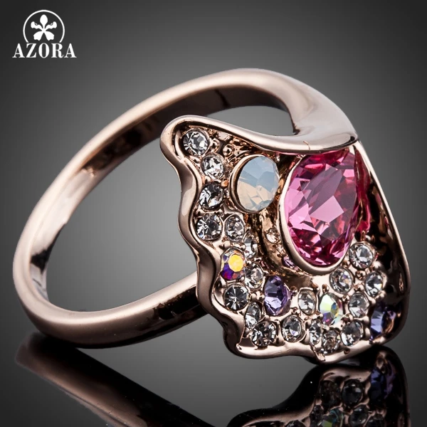 Кольцо с австрийским кристаллом Stellux розовое золото TR0099|flower ring|designer ringring design |