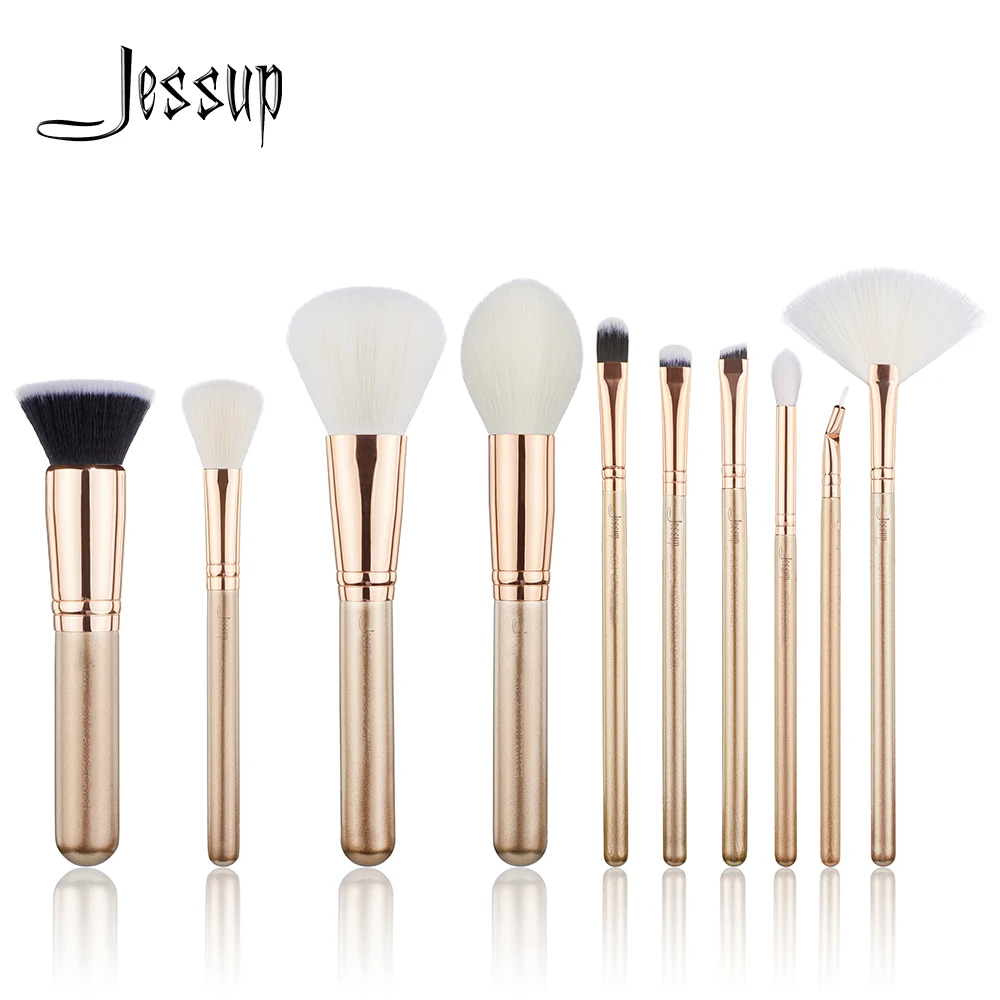 

Jessup 10PCS Golden / Rose Gold Makeup brushes set Beauty kits Make up brush POWDER FOUNDATION CONCERLER EYESHADOW