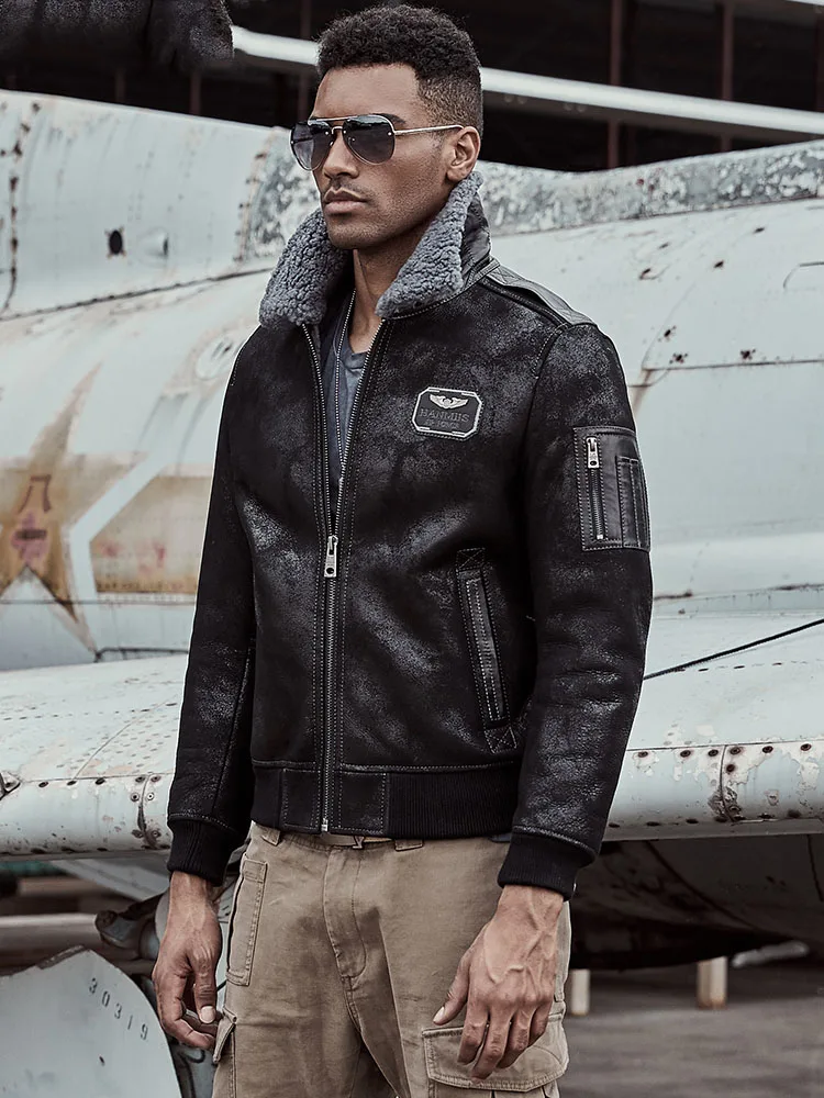 Мужская куртка авиатора, мужская куртка из овчины, куртка пилота, мужская куртка с мехом, B3, верхняя одежда из овчины