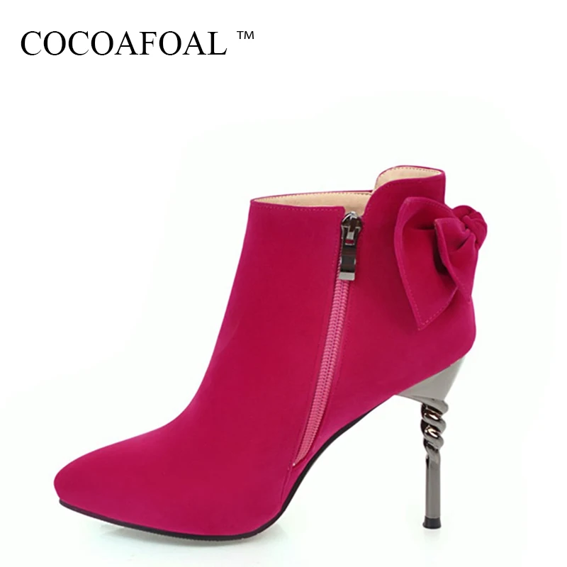 

COCOAFOAL Fashion Plus Size 33 43 Red High Heeled Shoes Woman Sexy Black Beige Martin Boots Winter Butterfly Knot Ankle Boots