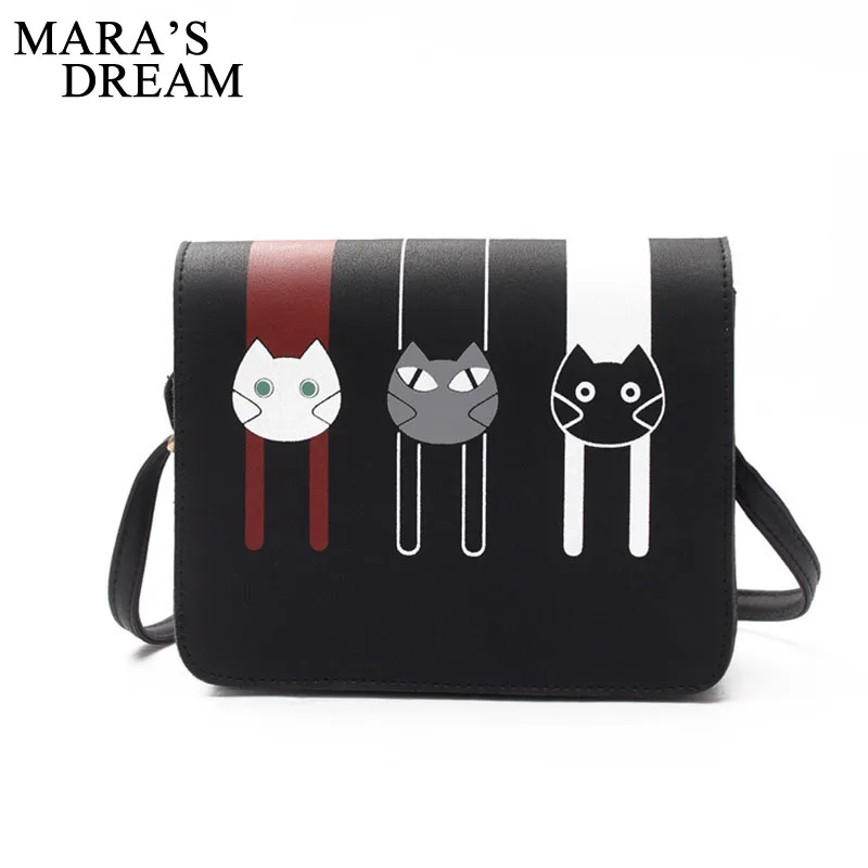 

Mara's Dream 2018 Shoulder Bags Printed Cartoon Cats PU Leather Hasp Solid Messenger Hobos Crossbody Small Cute Flap Bags