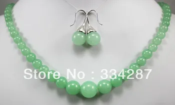 

6-14mm Light Green jades necklace earrings jewelry set jade crystal