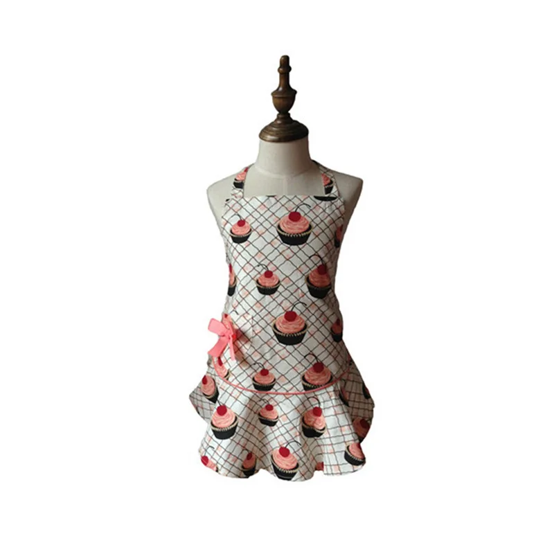 

JS Pink Cherry Cupcake Retro Kitchen Apron Kid Girl Avental de Cozinha Divertido Tablier Cuisine Pinafore Apron