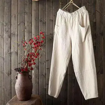 

Vintage Fashion Men Cotton Linen Loose Harem Trousers Drawstring Elastic Pocket Casual Slacks Trousers M-3XL