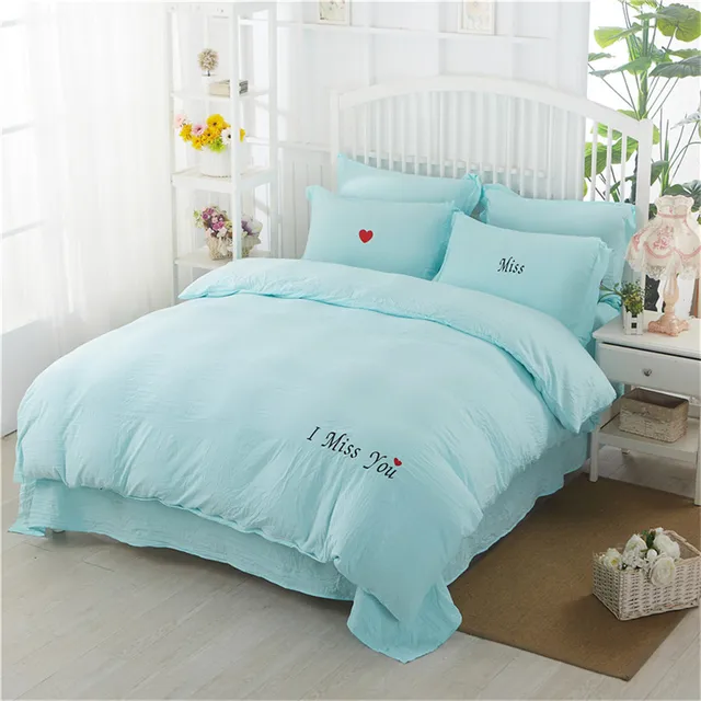 Comfortable Pure Color Simple Duvet Cover Bedding Sets Blue Green