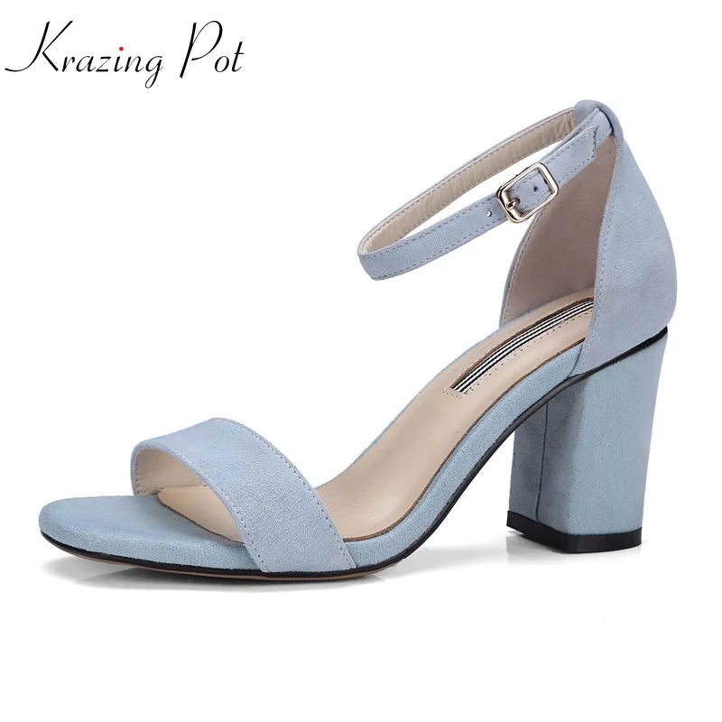 

Krazing Pot 2018 sheep suede concise square high heels European movie star summer sandals women ankle straps gorgeous shoe L7f1