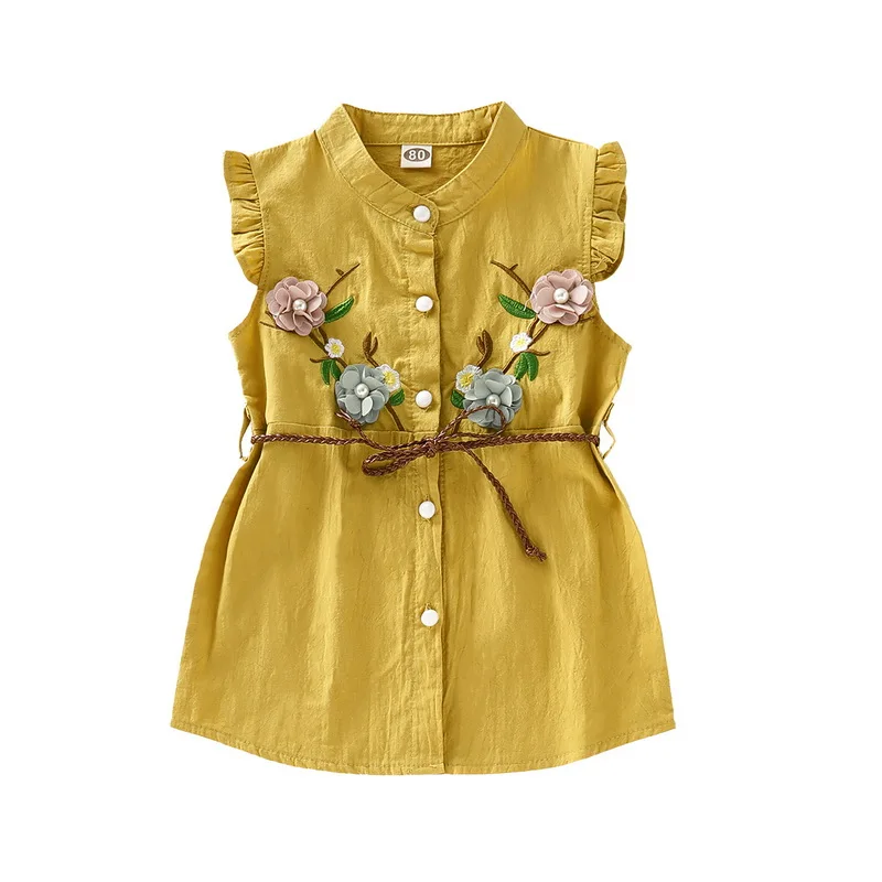 

Baby Dress 2019 Summer Bow Design Belt Pearl Girl Dress Baby Sleeveless Cute Dress Newborn Baby Yellow Dress Kids Clothes D20