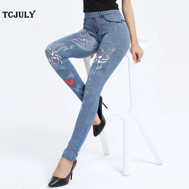 TCJULY 2018 New Imitation Cowboy Slim Leggings High Waist