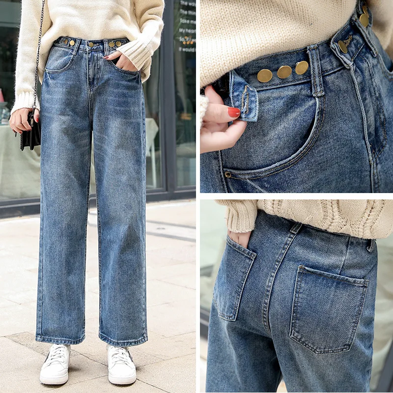 Светильник синего размера плюс с высокой талией джинсы для женщин в стиле бойфренд повседневные широкие джинсы мешковатые прямые джинсы женские ковбойские джинсовые штаны