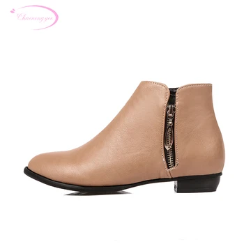 

Chainingyee street comfortable round toe ankle boots fashion zipper black apricot low with women's motorcycle boots big size
