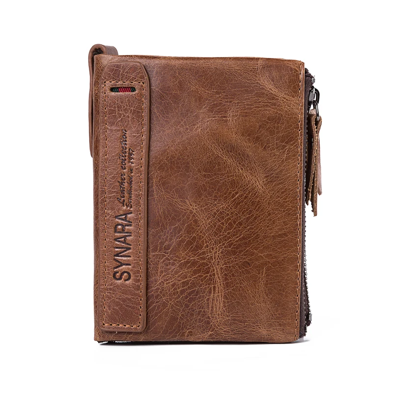 

Brand Genuine Leather Men Wallet Small Zipper Pocket Men Wallets Portomonee Male Short Coin Purse Carteira For Rfid