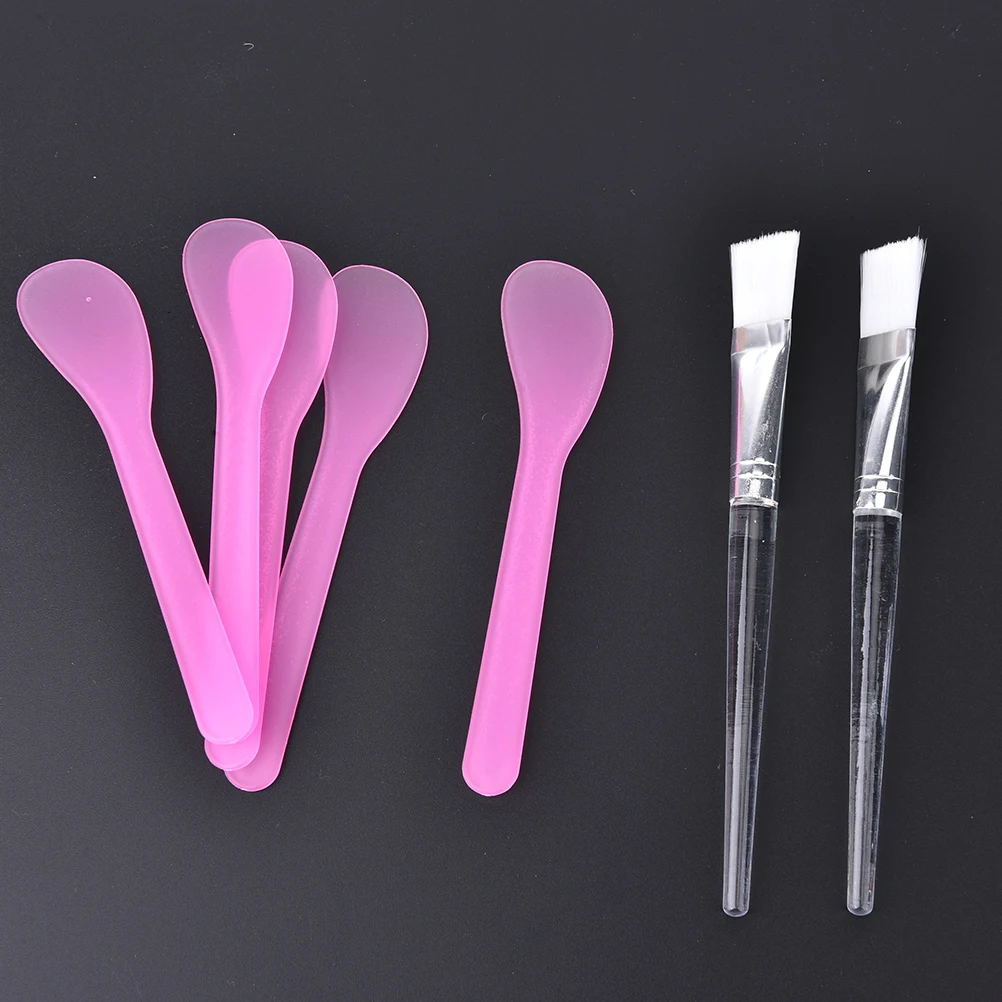 1set 5pcs Cosmetic Mask Spoon Spatulas With 2pcs Facial Skin Care Mask Fan Brushes Applicator