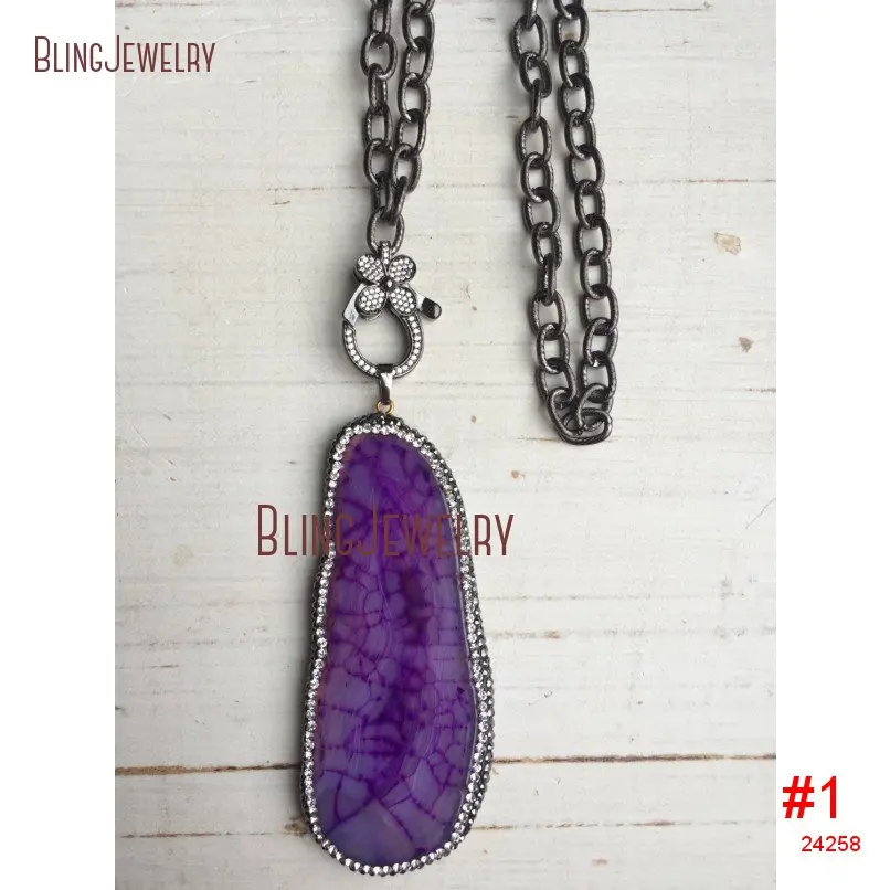 20190309-NM18387-Discount  Lobster Clasp Agate Slice Gunmetal Platednecklace Plate Chainazorite Micro Insertsblack Gunblack For Sale_1