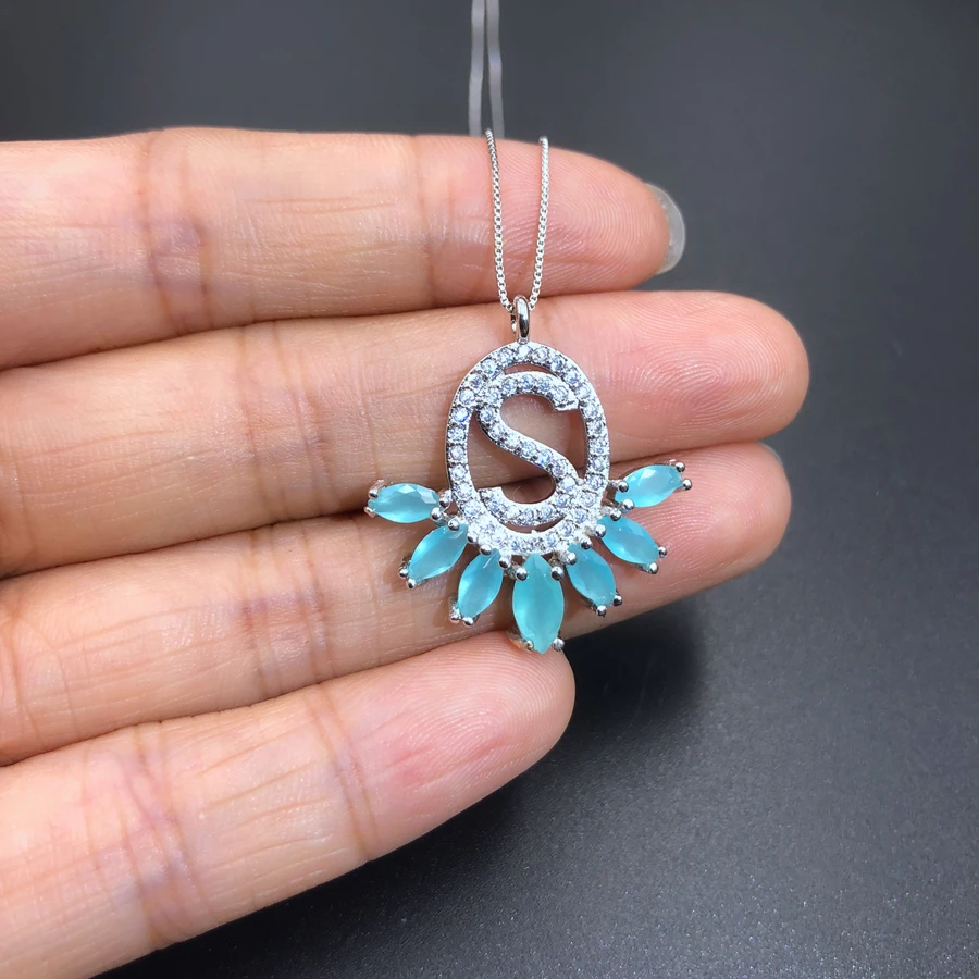 S BLUE Letter necklace