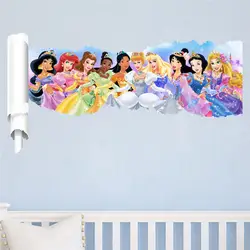 Мультфильм Принцесса Девушка стены стикеры для детей номеров ПВХ детей наклейки для стен 3d дети Спальня Декор в гостиную Детский подарок