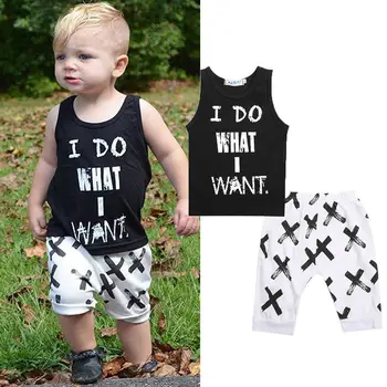

2016 2pcs Lovely Toddler Baby Boys Clothes Sets Cotton Tops Vest Tee T-Shirts + Short pants Shorts Letter Black 2pcs Outfits Boy