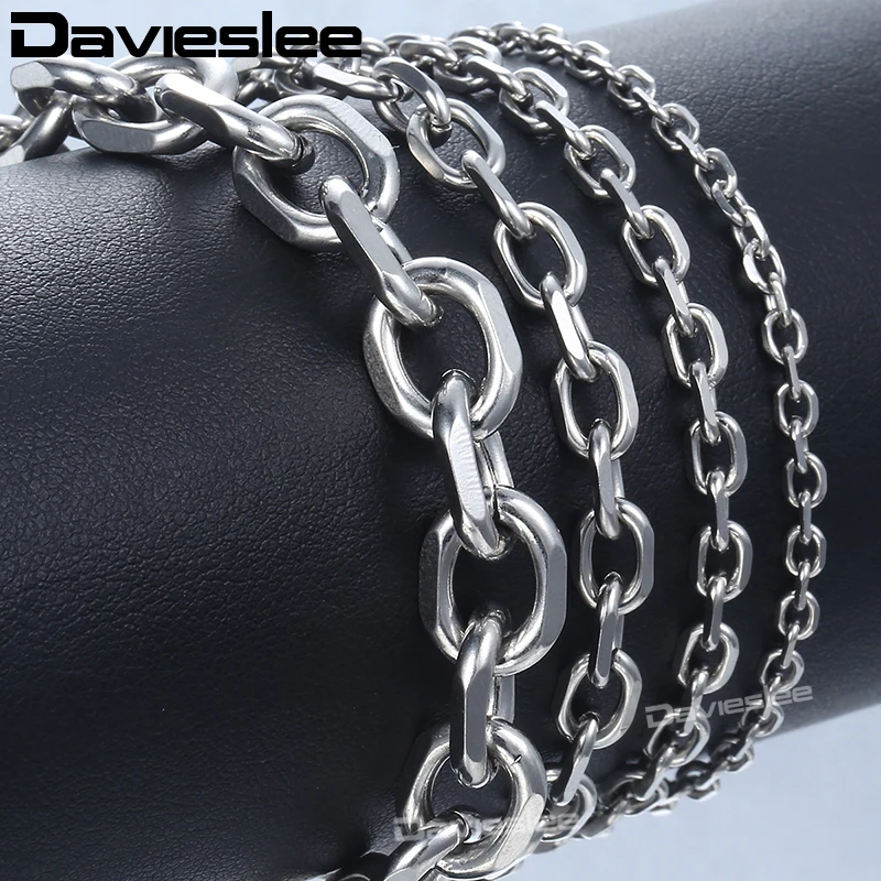 

Davieslee Stainless Steel Bracelets for Men Silver Color Rolo Cable Chain Mens Bracelet Wholesale Fashion Jewelry Gift DLKBM41
