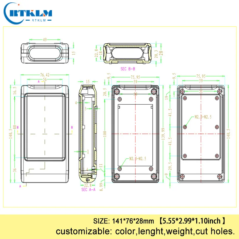 Ручная коробка для электроники, чехол s abs пластиковый корпус diy Распределительная коробка, ручной корпус, чехол для инструментов 141*76*28 мм
