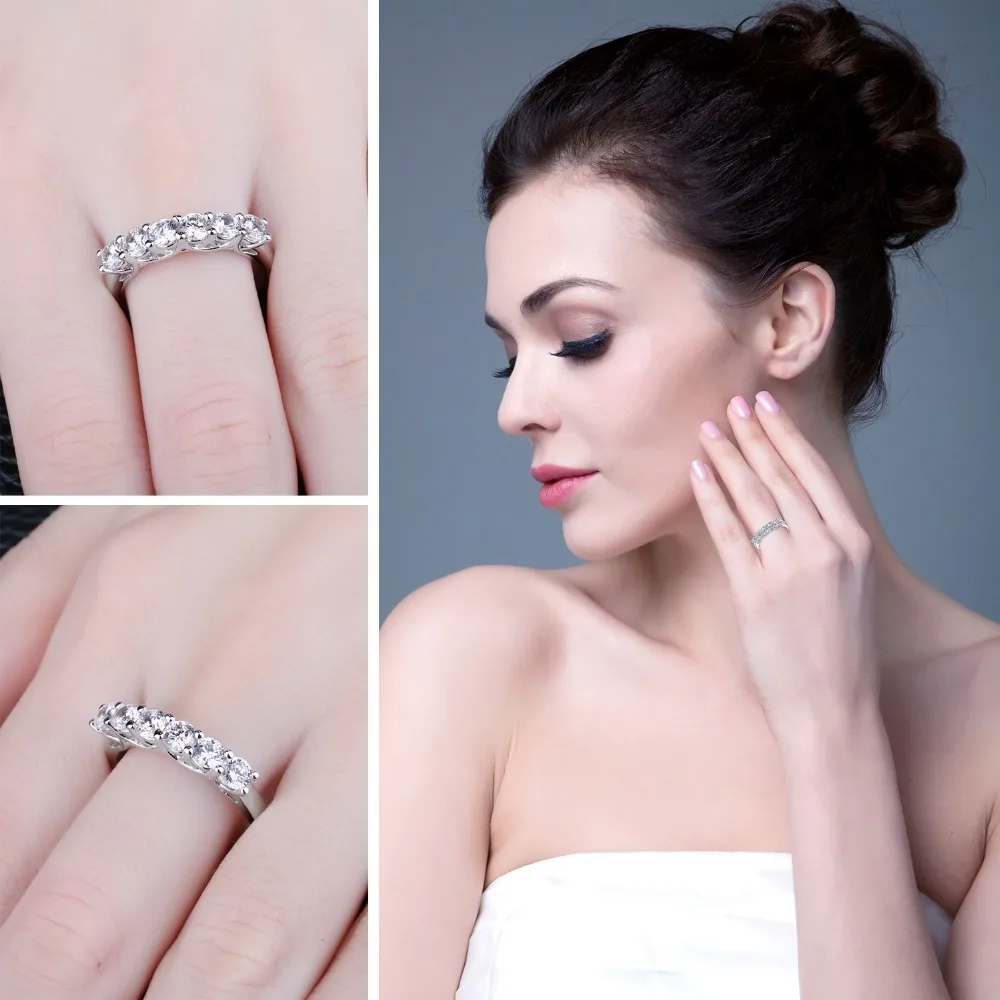 BLUE VOLGA New 1ct AAA 6 stone Cubic Zirconia 925 Sterling Silver Ring Enternity Promise Wedding Bands Rings For Women Best Gift Fine Jewelry