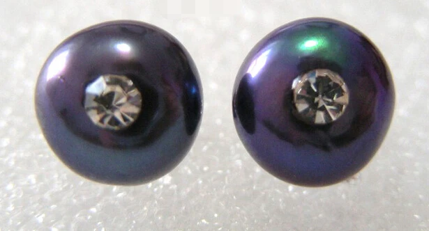 

free shipping 00446 black natural freshwater pearls earrings