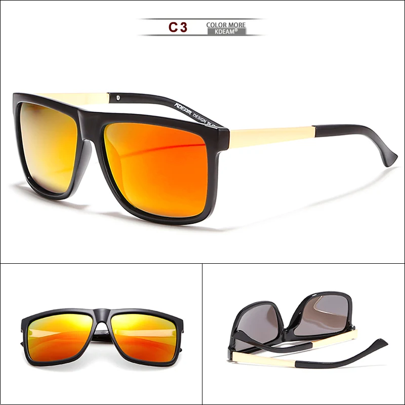 Поляризационные солнцезащитные очки для водителя KDEAM, брендовые полароидные очки, мужские стильные солнцезащитные очки с квадратным зеркалом, CE - Цвет линз: C3