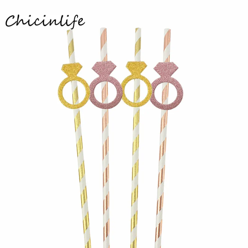 

Chicinlife 10Pcs Rose Gold Ring Diamond Paper Straws Bachelorette Party Table Supplies Drink Straws Wedding Party Decoration