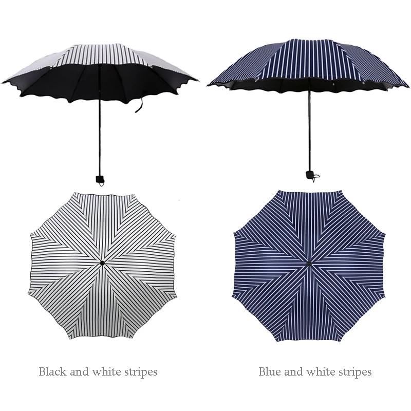 Складные зонты с вертикальными полосками, компактные, для женщин, женщин, дам, леди, ветрозащитные, от дождя, с черным покрытием, с защитой от ультрафиолета