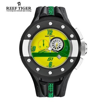 

Reef Tiger/RT Mens Chronograph Sport Watches Dashboard Dial Quartz Movement Watch with Date Stop Watch Green Yellow RGA3027