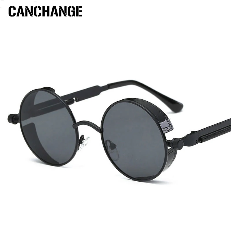 

CANCHANGE Cool Retro Gothic Steampunk Glasses Women Men Sunglasses Coating Mirrored Sunglasses Round Circle Gafas oculos de sol