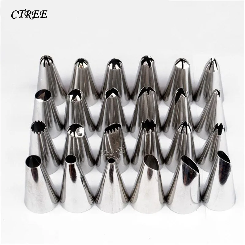 CTREE Stainless Steel Tips 24Pcs/Sets Decorating Tip Sets Icing Piping Nozzles Cupcake Bakery Pastry Tools DIY Cake Tools C162