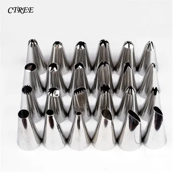 CTREE Stainless Steel Tips 24Pcs/Sets Decorating Tip Sets Icing Piping Nozzles Cupcake Bakery Pastry Tools DIY Cake Tools C162