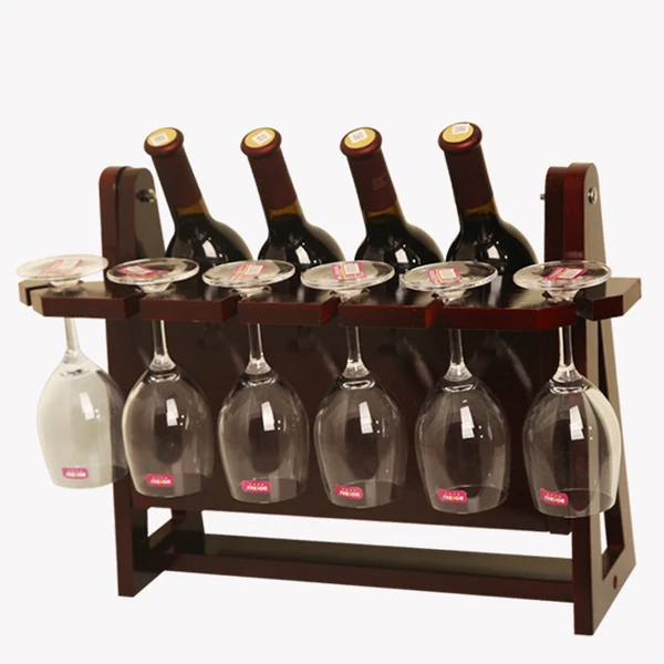 

High-grade Modern Simple Wooden Integral type Folding Red Wine Rack Can Holder 4 Wine Bottles and 6 Wine Cups