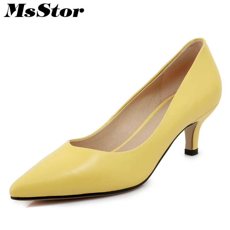 

MsStor Pointed Toe Thin Heels Women Pumps Fashion Shallow High Heel Women Shoes Sexy Concise Genuine Leather Pumps Shoes Woman