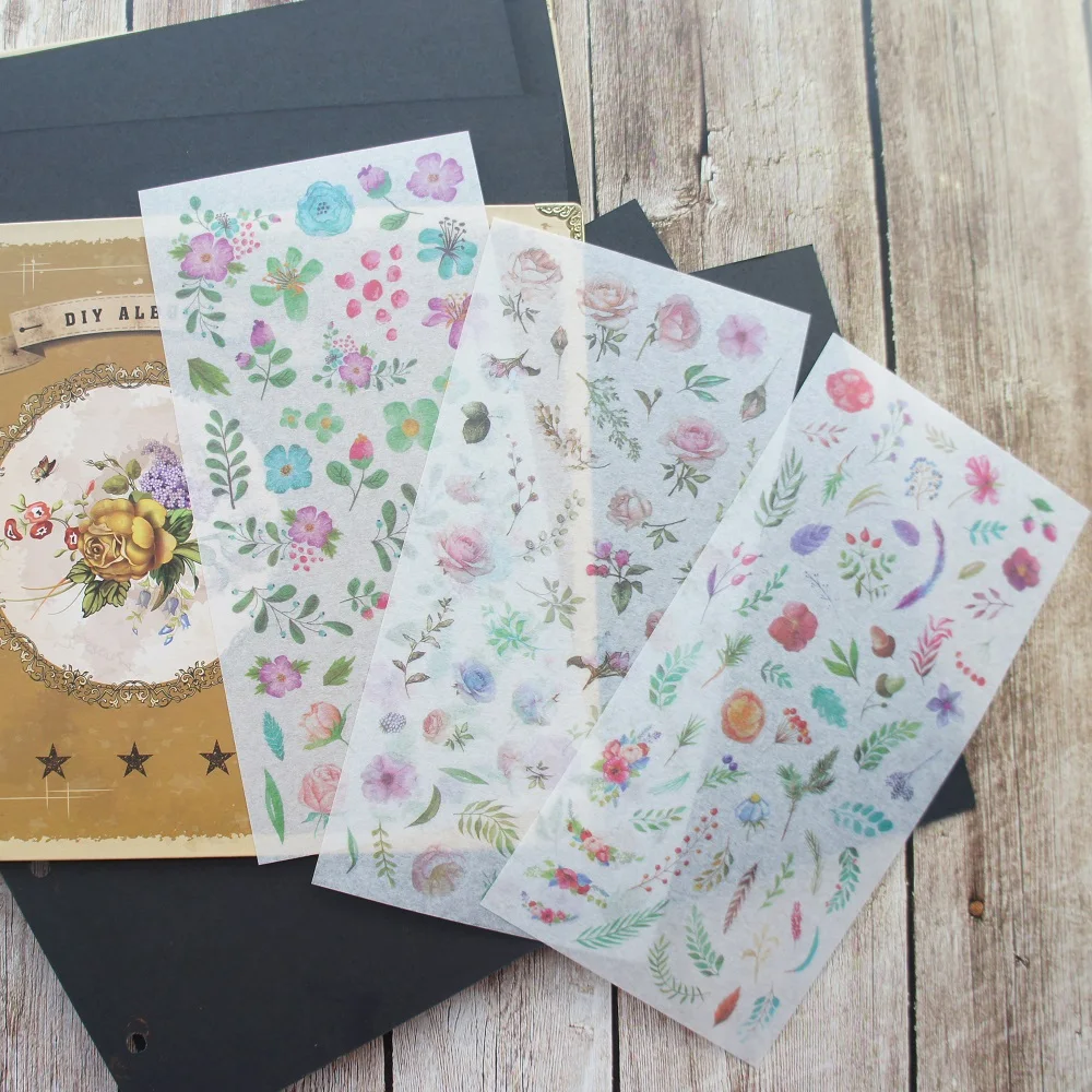 

3 Sheets Little Flower Leaves Style Paper Sticker As Scrapbooking DIY Gift Packing Label Decoration Tag Party Decoration