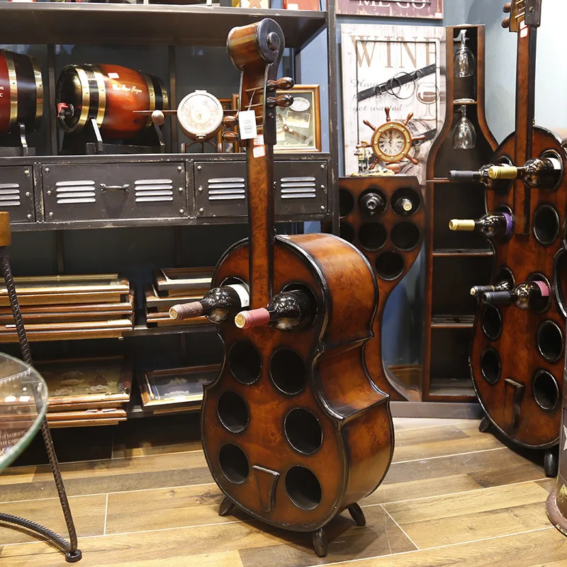

Wooden Upright Cello 8 Bottles Creative Red Wine Rack Holder Large European Retro 1m Guitar Bar Home Wine Support Shelf Display