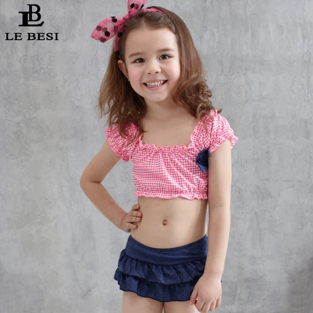 2017 Two Pieces Swimsuit Child Bikini Infantil Swimwear Checkered