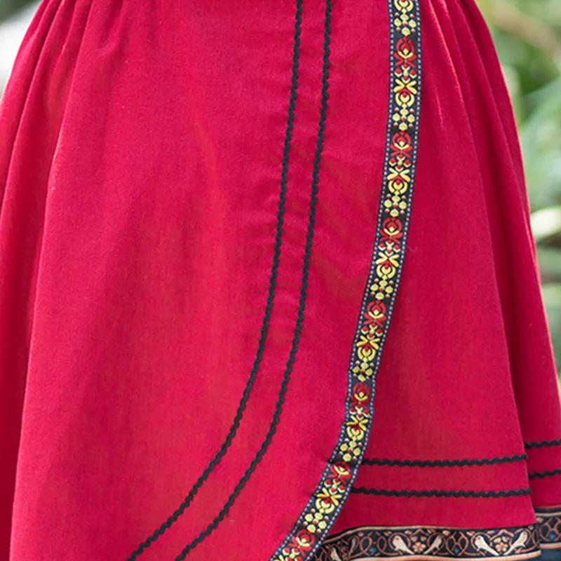 Хлопок и лен женская длинная стильная богемная юбка эластичная талия необычный дизайн Лоскутная многослойная Цветочная юбка Бохо