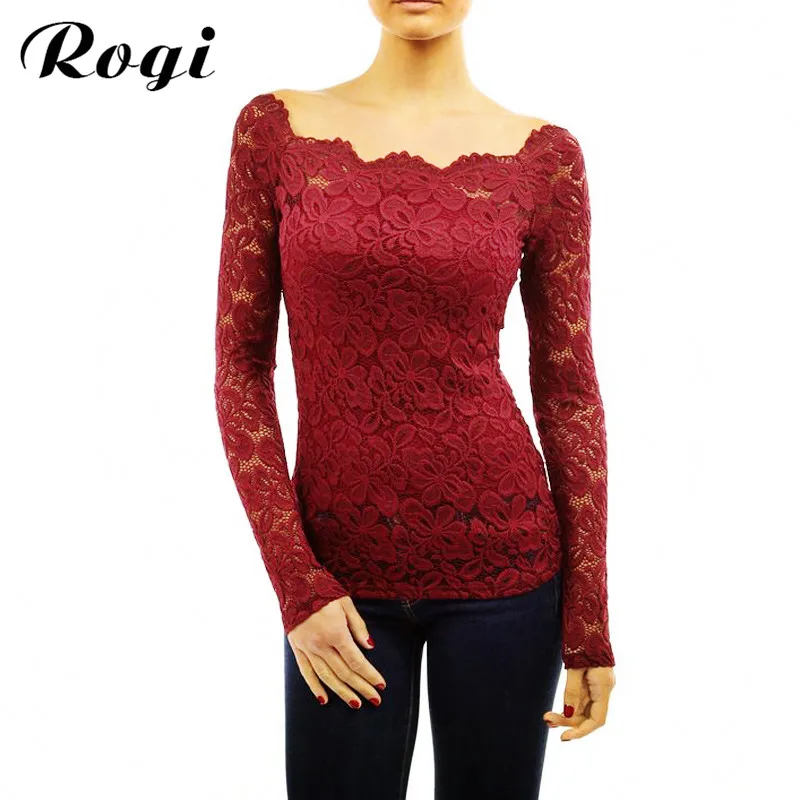 Rogi Blusas Mujer De Moda 2019 женские кружевные блузки с длинным рукавом открытыми плечами