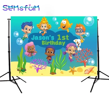 

7x5FT Newborn Baby Shower Custom Photo Backdrop Cartoon Undersea Mermaid Bubble Background Vinyl Photobooth