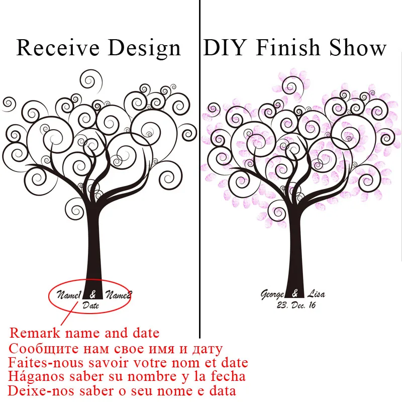 На заказ романтическое дерево Свадебная Гостевая книга для отпечатков пальцев украшения на свадьбу на день рождения Крещение Первое причастие декор и чернильные подушечки HK065 - Цвет: HK065